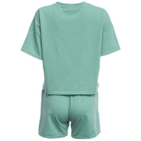 CASUAL ROUND COLLAR SHORT SLEEVE LETTER PRINT T-SHIRT   DRAWSTRING SHORTS TWINSET FOR WOME