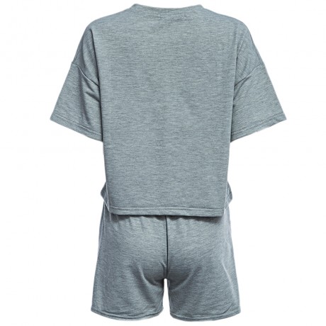 CASUAL ROUND COLLAR SHORT SLEEVE LETTER PRINT T-SHIRT   DRAWSTRING SHORTS TWINSET FOR WOME