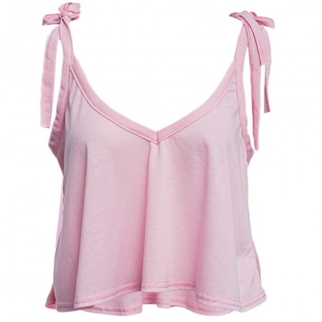 PREPPY STYLE LACE-UP BOWTIE LOOSE-FITTING SOLID COLOR TANK TOP FOR WOMEN