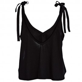 PREPPY STYLE LACE-UP BOWTIE LOOSE-FITTING SOLID COLOR TANK TOP FOR WOMEN