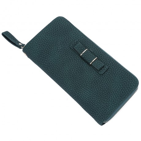GUAPABIEN BOWKNOT EMBELLISHMENT LICHEE PATTERN HORIZONTAL ZIPPER WALLET FOR LADY