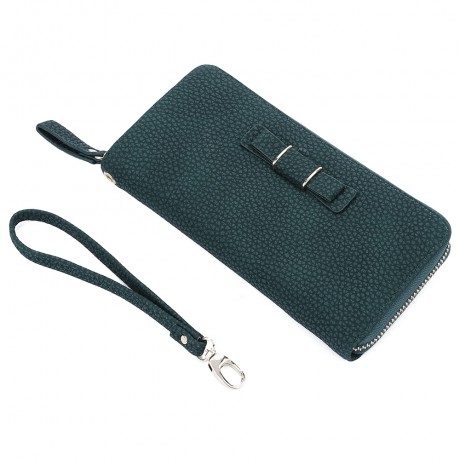 GUAPABIEN BOWKNOT EMBELLISHMENT LICHEE PATTERN HORIZONTAL ZIPPER WALLET FOR LADY