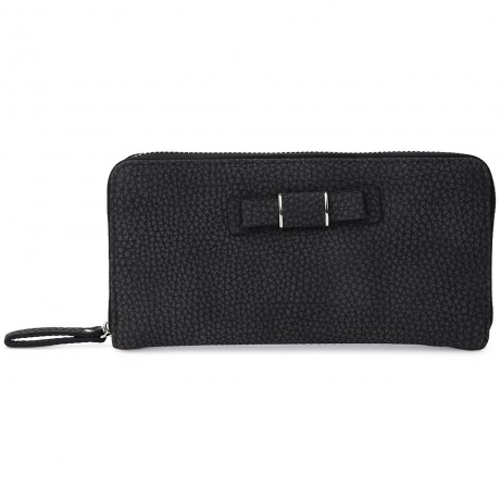 GUAPABIEN BOWKNOT EMBELLISHMENT LICHEE PATTERN HORIZONTAL ZIPPER WALLET FOR LADY