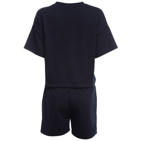 CASUAL ROUND COLLAR SHORT SLEEVE LETTER PRINT T-SHIRT   DRAWSTRING SHORTS TWINSET FOR WOME