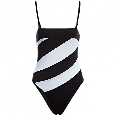 SIMPLE SUSPENDER OFF-THE-SHOULDER HIGH WAIST COLOR BLOCK PATCHWORK SWIMWEAR FOR WOMEN