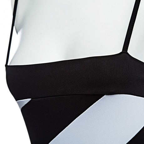 SIMPLE SUSPENDER OFF-THE-SHOULDER HIGH WAIST COLOR BLOCK PATCHWORK SWIMWEAR FOR WOMEN