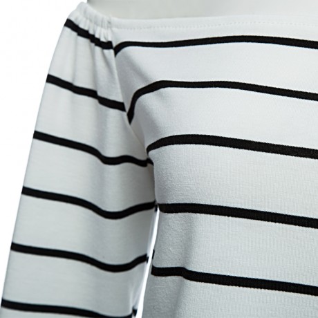 SEXY HALTER BOAT NECK OFF-THE-SHOULDER LONG SLEEVE BACK ZIPPER STRIPE PRINT CROP TOP FOR W