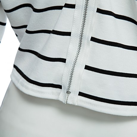 SEXY HALTER BOAT NECK OFF-THE-SHOULDER LONG SLEEVE BACK ZIPPER STRIPE PRINT CROP TOP FOR W