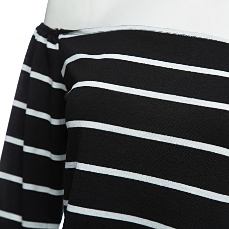 SEXY HALTER BOAT NECK OFF-THE-SHOULDER LONG SLEEVE BACK ZIPPER STRIPE PRINT CROP TOP FOR W