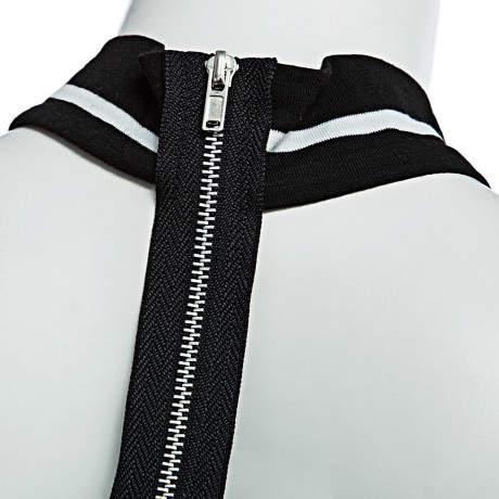 SEXY HALTER BOAT NECK OFF-THE-SHOULDER LONG SLEEVE BACK ZIPPER STRIPE PRINT CROP TOP FOR W