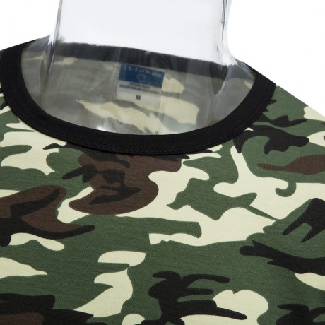 ROUND COLLAR SHORT SLEEVE CAMOUFLAGE COTTON BLEND CASUAL T-SHIRT FOR MEN