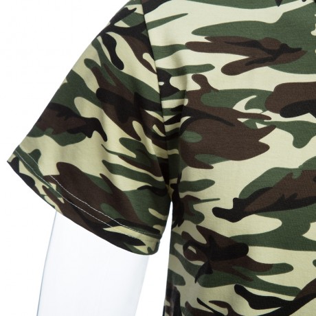 ROUND COLLAR SHORT SLEEVE CAMOUFLAGE COTTON BLEND CASUAL T-SHIRT FOR MEN