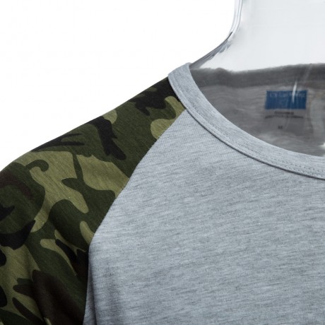 ROUND COLLAR SHORT SLEEVE CAMOUFLAGE COTTON BLEND CASUAL T-SHIRT FOR MEN