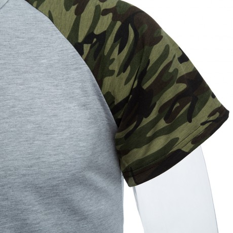 ROUND COLLAR SHORT SLEEVE CAMOUFLAGE COTTON BLEND CASUAL T-SHIRT FOR MEN