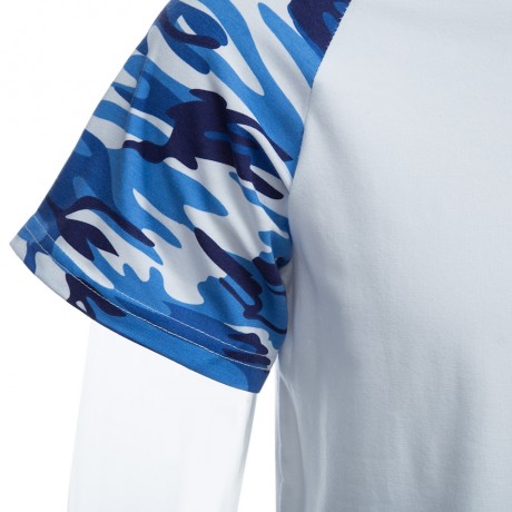ROUND COLLAR SHORT SLEEVE CAMOUFLAGE COTTON BLEND CASUAL T-SHIRT FOR MEN