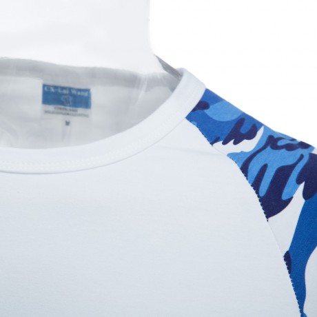 ROUND COLLAR SHORT SLEEVE CAMOUFLAGE COTTON BLEND CASUAL T-SHIRT FOR MEN