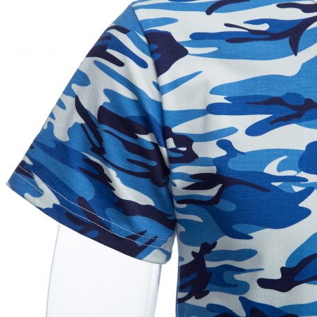 ROUND COLLAR SHORT SLEEVE CAMOUFLAGE COTTON BLEND CASUAL T-SHIRT FOR MEN
