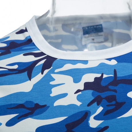 ROUND COLLAR SHORT SLEEVE CAMOUFLAGE COTTON BLEND CASUAL T-SHIRT FOR MEN