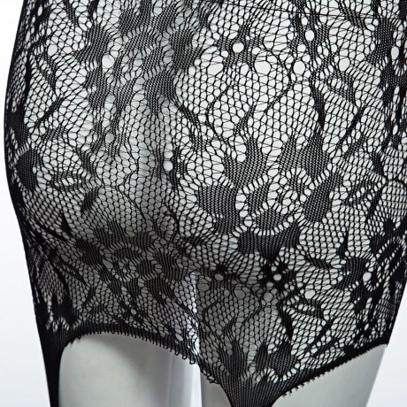 SEXY SPAGHETTI STRAP LACE SEE-THROUGH HOLLOW OUT BLACK GARTER FOR WOMEN