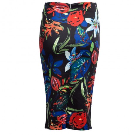 VINTAGE HIGH WAIST FLORAL BODYCON MIDI SKIRT FOR WOMEN