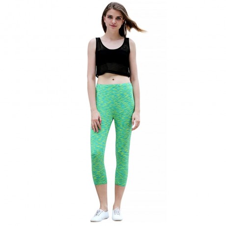 ACTIVE U-NECK STRIPES SEE-THROUGH TANK TOP   ELASTIC WAIST CAPRI LEGGINGS TWINSET FOR WOME
