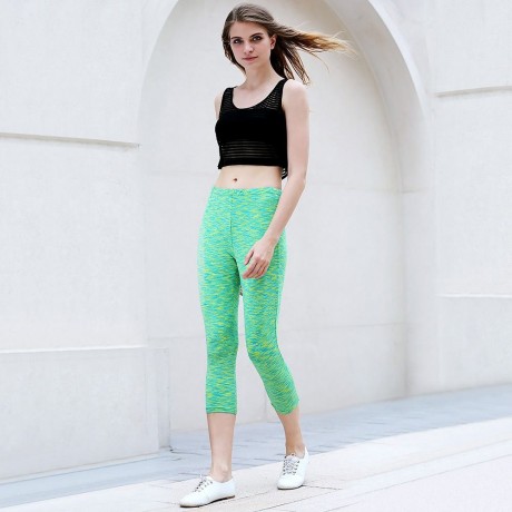 ACTIVE U-NECK STRIPES SEE-THROUGH TANK TOP   ELASTIC WAIST CAPRI LEGGINGS TWINSET FOR WOME