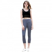 ACTIVE U-NECK STRIPES SEE-THROUGH TANK TOP   ELASTIC WAIST CAPRI LEGGINGS TWINSET FOR WOME