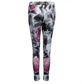 CASUAL FLORAL PRINT DRAWSTRING PATCHWORK LONG PENCIL PANTS FOR WOMEN