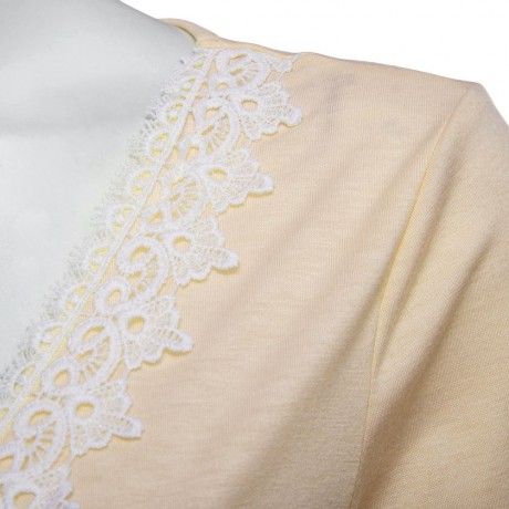 SWEET PLUNGING NECK SHORT SLEEVE MID ELASTIC WAIST LACEWORK PATCHWORK HOLLOW OUT DESIGN RO