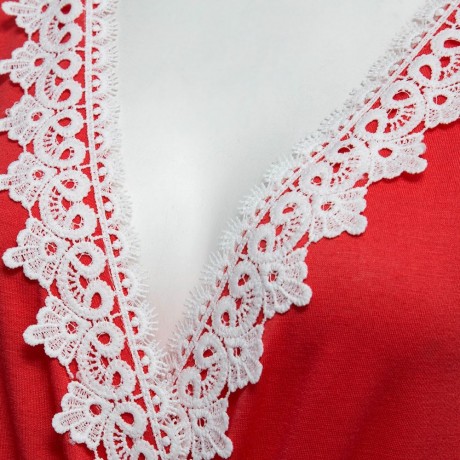 SWEET PLUNGING NECK SHORT SLEEVE MID ELASTIC WAIST LACEWORK PATCHWORK HOLLOW OUT DESIGN RO