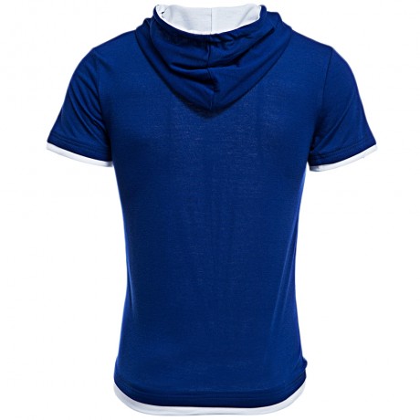 CASUAL HOODED SHORT SLEEVE COLOR BLOCK T-SHIRT FOR MEN