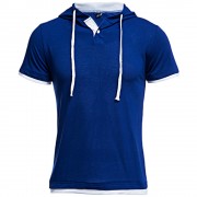 CASUAL HOODED SHORT SLEEVE COLOR BLOCK T-SHIRT FOR MEN