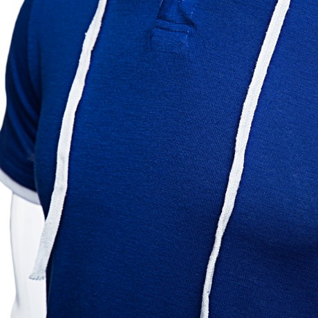 CASUAL HOODED SHORT SLEEVE COLOR BLOCK T-SHIRT FOR MEN
