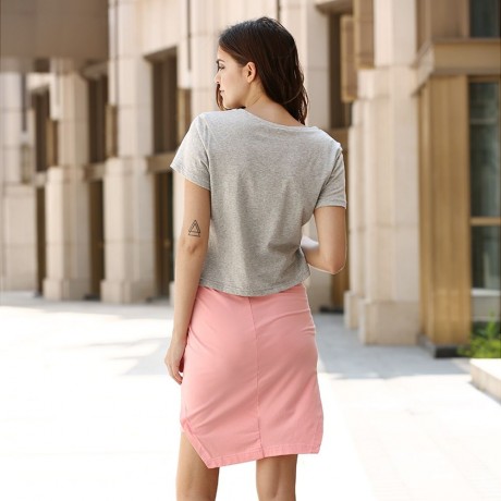 SIMPLE STYLE ROUND COLLAR SHORT SLEEEVE COTTON BLEND PURE COLOR T-SHIRT FOR WOMEN