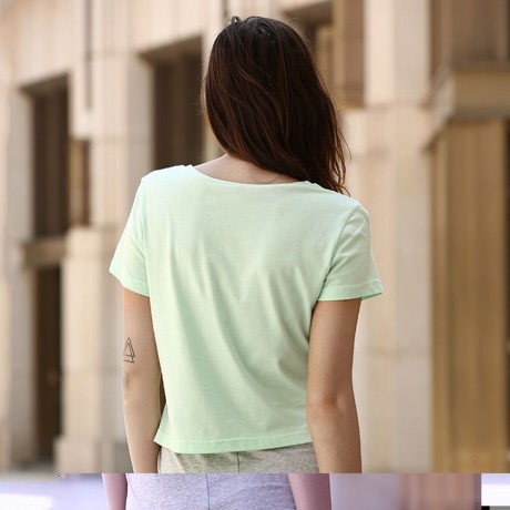 SIMPLE STYLE ROUND COLLAR SHORT SLEEEVE COTTON BLEND PURE COLOR T-SHIRT FOR WOMEN