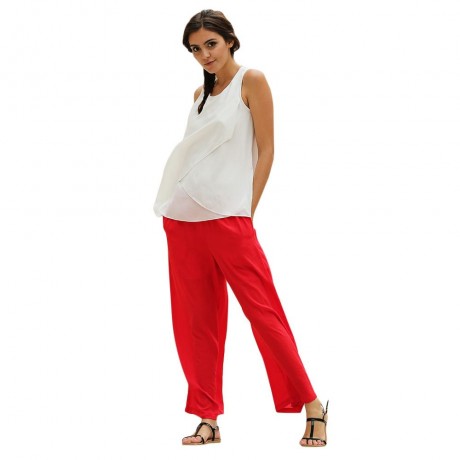 STYLISH ELASTIC WAIST STRAIGHT SOLID COLOR CHIFFON WIDE LEG PANTS FOR WOMEN