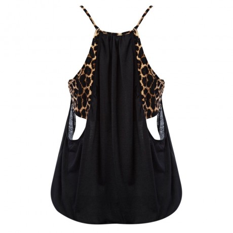 SEXY SPAGHETTI STRAP LEOPARD PRINT FAUX TWO PIECE TANK TOP FOR WOMEN