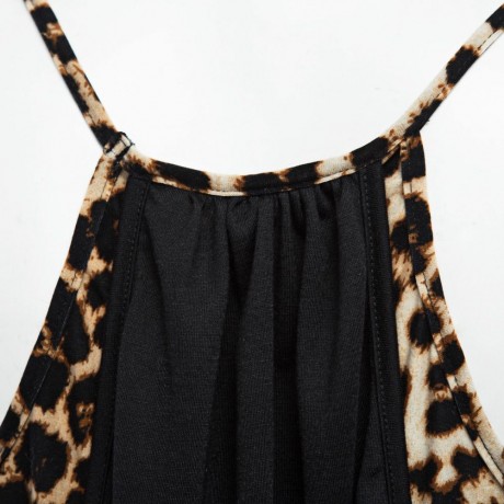SEXY SPAGHETTI STRAP LEOPARD PRINT FAUX TWO PIECE TANK TOP FOR WOMEN