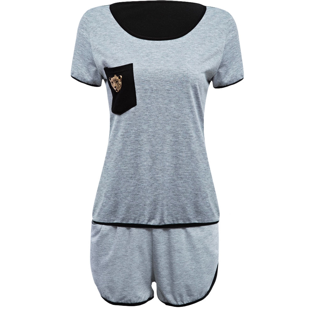 ACTIVE SCOOP COLLAR SHORT SLEEVE COLOR BLOCK POCKET DESIGN T-SHIRT ELASTIC WAIST SHORTS ACTIVE SCOOP COLLAR SHORT SLEEVE COLOR BLOCK POCKET DESIGN T-SHIRT ELASTIC WAIST SHORTS