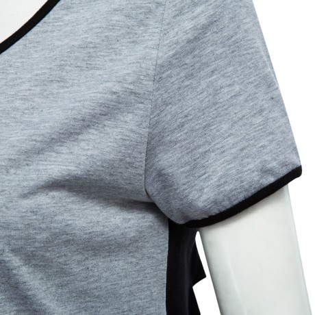 ACTIVE SCOOP COLLAR SHORT SLEEVE COLOR BLOCK POCKET DESIGN T-SHIRT   ELASTIC WAIST SHORTS 