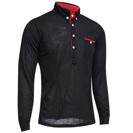 TRENDY STAND COLLAR LONG SLEEVE DOT PRINT SHIRT FOR MEN