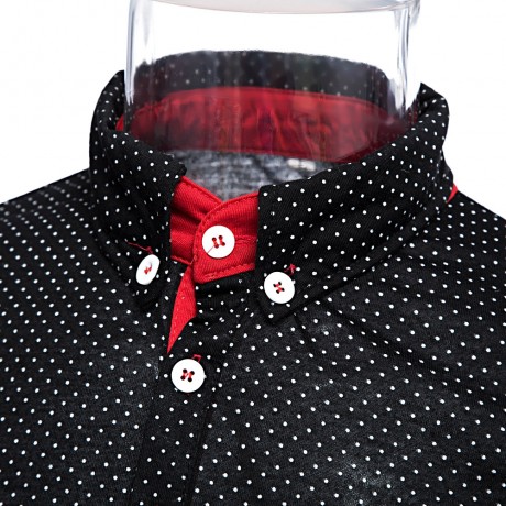 TRENDY STAND COLLAR LONG SLEEVE DOT PRINT SHIRT FOR MEN