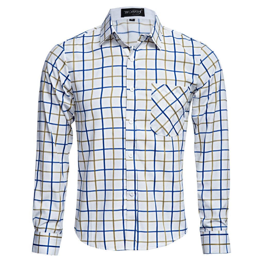 CASUAL TURN DOWN COLLAR LONG SLEEVE PLAID PRINT BUTTON AND POCKET DESIGN SHIRT FOR MEN