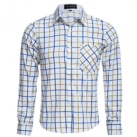 CASUAL TURN DOWN COLLAR LONG SLEEVE PLAID PRINT BUTTON AND POCKET DESIGN SHIRT FOR MEN