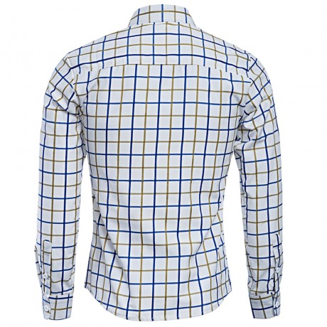 CASUAL TURN DOWN COLLAR LONG SLEEVE PLAID PRINT BUTTON AND POCKET DESIGN SHIRT FOR MEN