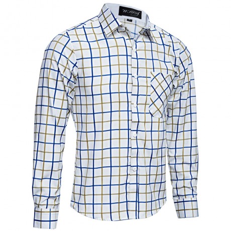 CASUAL TURN DOWN COLLAR LONG SLEEVE PLAID PRINT BUTTON AND POCKET DESIGN SHIRT FOR MEN