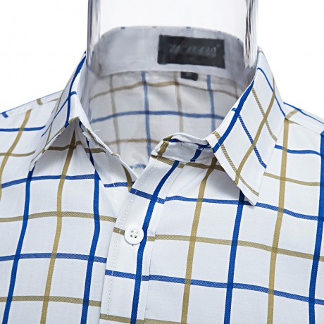 CASUAL TURN DOWN COLLAR LONG SLEEVE PLAID PRINT BUTTON AND POCKET DESIGN SHIRT FOR MEN