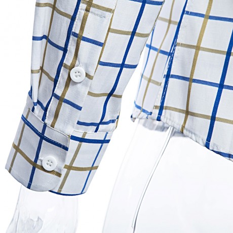 CASUAL TURN DOWN COLLAR LONG SLEEVE PLAID PRINT BUTTON AND POCKET DESIGN SHIRT FOR MEN