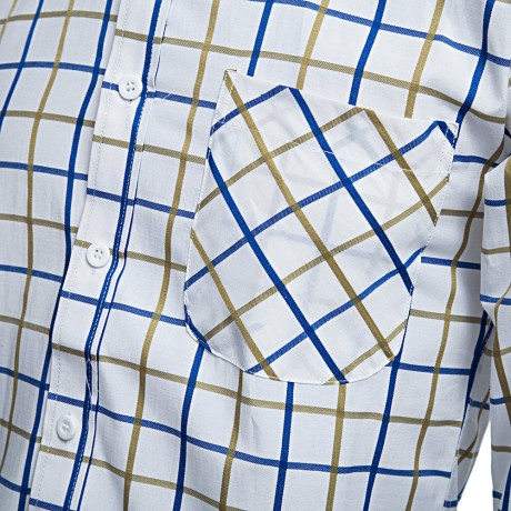 CASUAL TURN DOWN COLLAR LONG SLEEVE PLAID PRINT BUTTON AND POCKET DESIGN SHIRT FOR MEN