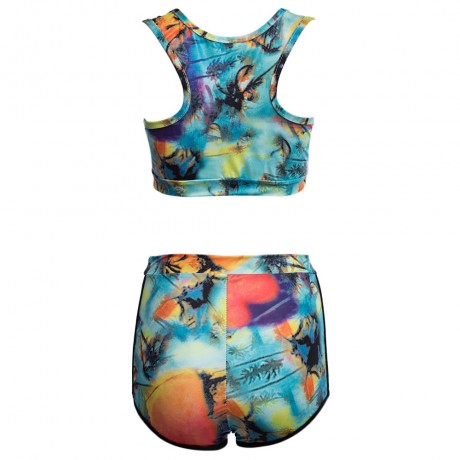 SEXY SCOOP COLLAR PRINTED CROP TOP   MID WAIST SKINNY SHORTS TWO PIECE BIKINI SET FOR WOME